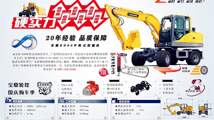 宝鼎BD80W新款轮式挖掘机型号